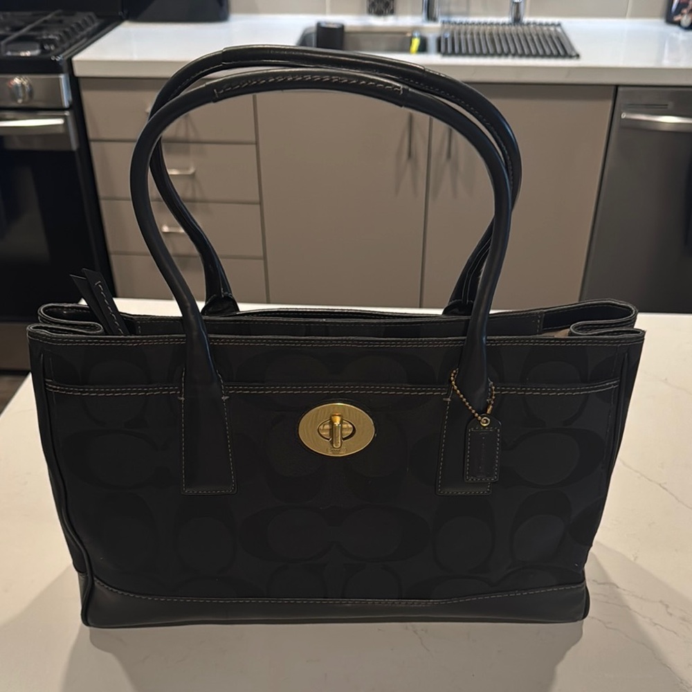 Large Black Signature Collection Coach Tote Bag